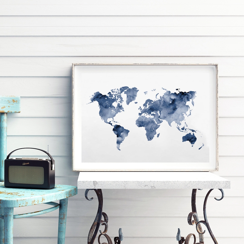 Custom Star Map - الأزرق خريطة العالم طباعة البحرية خريطة