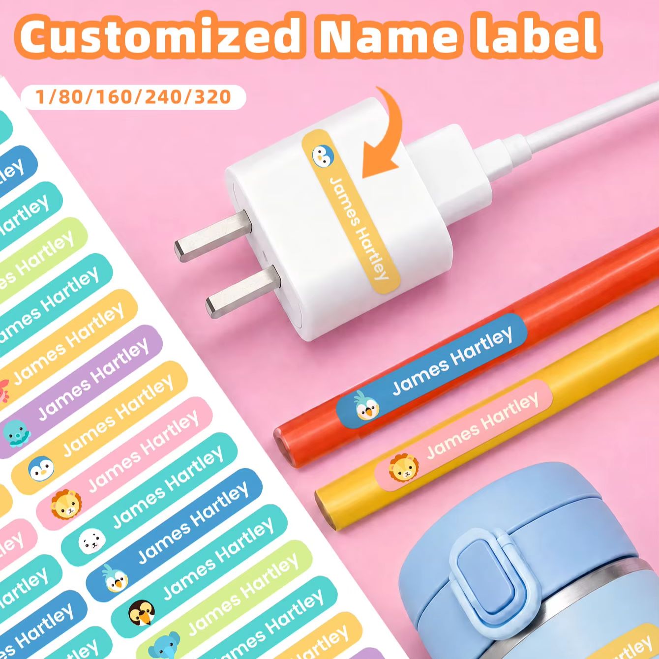 Personalized Name Box - 1-320 قطعة ملصقات أسماء كرتونية مخصصة،